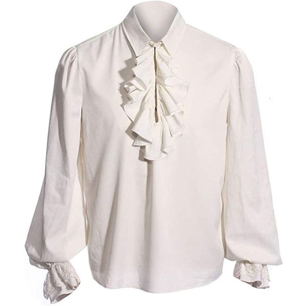 Мужские повседневные рубашки мужские пиратские средневековые рубашки рюша в стиле стимпанк готическая рубашка мужская костюм на Хэллоуин Косплей Ренессанс Викторианский топ -рубашка Хеменс 230227