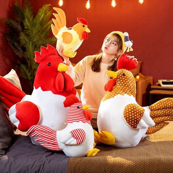 Güzel simülasyon horoz peluş oyuncaklar doldurulmuş yumuşak tavuk bebekler hayvan kümes hayvan yastığı komik ev yastık dekor doğum günü hediyesi