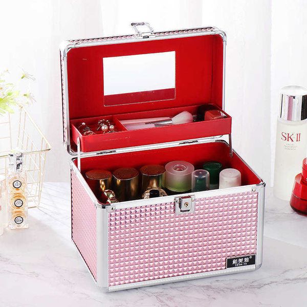 Kosmetik-Organizer, Aufbewahrungstaschen, neue professionelle Make-up-Box, Aluminiumlegierung, Make-up-Koffer für Frauen mit Spiegel, Reise-Koffertasche mit großer Kapazität, Y2302