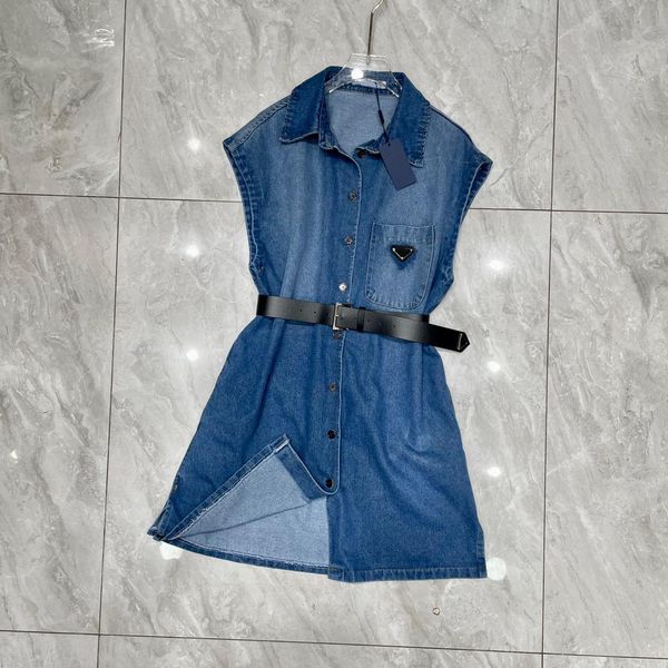 Designer Denim Abito da donna Moda Cintura abbinata Ragazza Gonna sottile Estate Spiaggia Strada Nero Blu Taglia S-L 1 OX2L