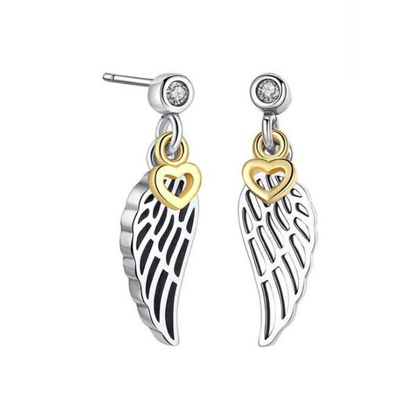 Orecchini a bottone con ciondolo a forma di cuore e ala placcati in oro per Pandora Autentici gioielli in argento sterling per le donne Orecchini firmati regalo fidanzata con scatola originale