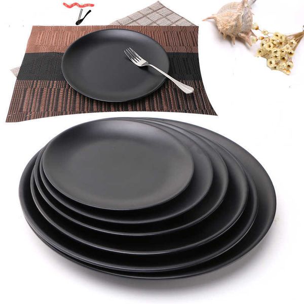 Piatti decorativi Anticaduta Nero Melamina Vassoio rotondo Piatto piano Piatti Snack alimentari Piatti bistecca sushi Dessert Tè Stoviglie Piatti piani Z0227