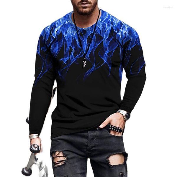 T-shirt da uomo Fashion T-shirt da uomo con grafica 3D Design colorato T-shirt a maniche lunghe girocollo digitale per giovani T-shirt casual Abiti dalla vestibilità regolare