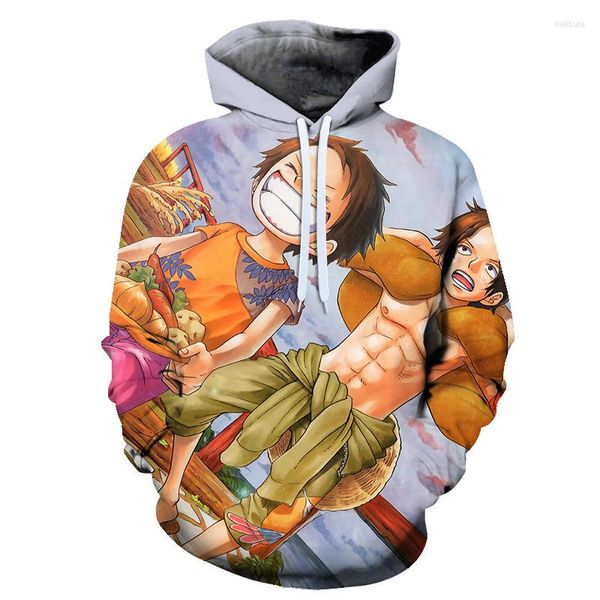 Moletons masculinos Moda 3D Pirate King Anime Hoodie Pulôveres Mulheres Com Capuz Hip Hop Manga Longa Impressão Meninos Moletom