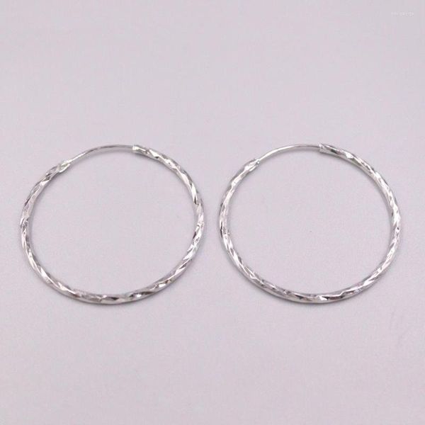 Hoop Earrings Fine Pure S925 Sterling Silver Women 35 1.8mm Laser Figure