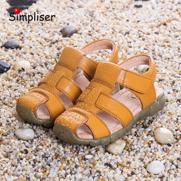 Sandalen echte Leder Sandalen Kinder Jungen Mädchen 2023 Sommer Kinder Schuhe weiche Leder Strand Sandalen Jungen weiß schwarz khahi braun schuh z0225