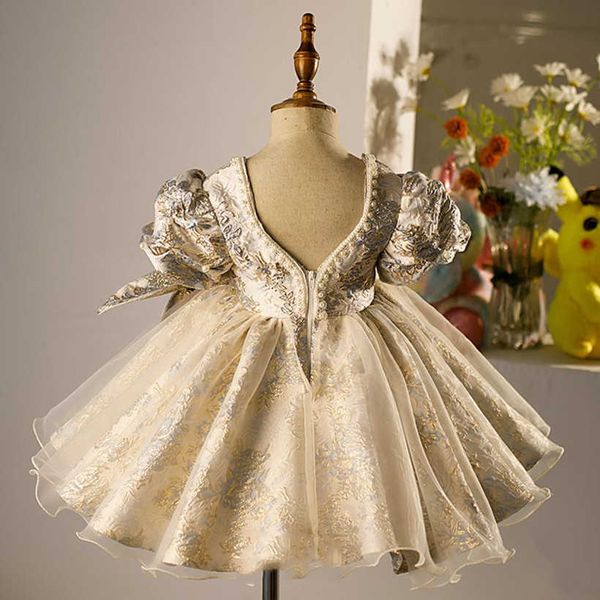 Mädchenkleider Mädchen Spanische Blumenperlen Ballkleid Baby Lolita Prinzessin Kleider Säuglingsgeburtstag Taufkleid Mädchen Boutique Kleidung A1354