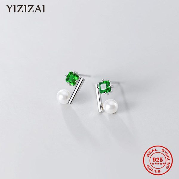 Orecchini pendenti in argento sterling quadrato verde con zirconi cubici cristallo goccia di perle d'acqua dolce per lampadario di gioielli di lusso da donna