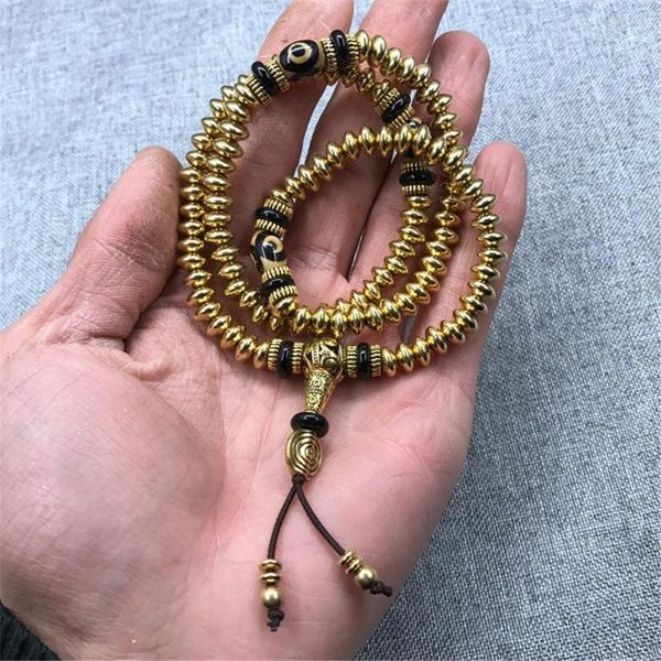 Strand Vintage 108 Beads Mala Pure Brass Bracelet Тибетские непальные медные молитвенные молитвенные браслеты йога баланс мод