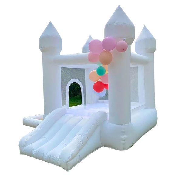 Atacado 9x9x7ft inflável casa de salto branco com slide bola pit festa usado inflável mini castelo de salto com ventilador navio livre para sua porta 32