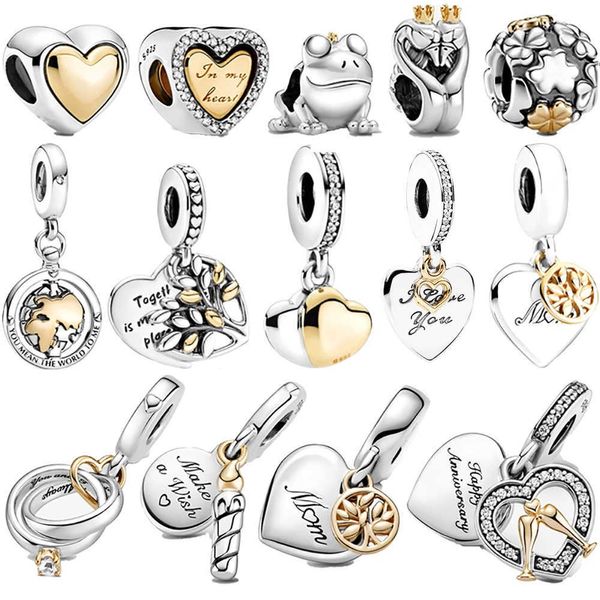 Braccialetti con ciondoli in argento sterling 925 circolare con perline dorate a forma di cuore candela di compleanno fascino adatto braccialetto Pandora originale creazione di gioielli fai da te L230227
