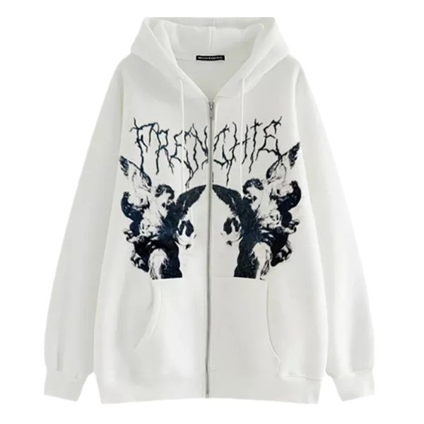 Felpa con cappuccio da donna Angel Fairy Gothic Dark Print Jacket Cappotto casual femminile hip-hop Streetwear uomo Harajuku Anime Coat Felpe con cappuccio unisex con cerniera maschile