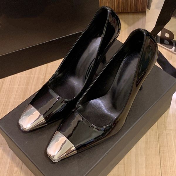 Дизайнерские женские сандалии лезвия гладкая кожаная кожаная каблука мелкие высокие каблуки