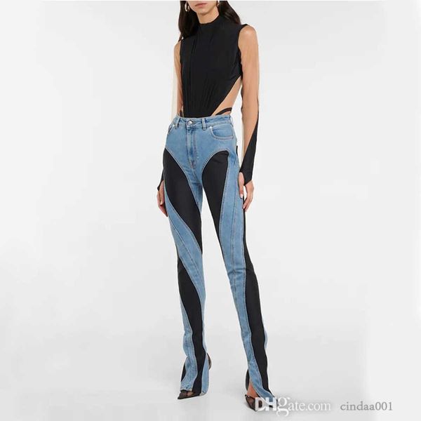 Jeans em cores de contraste para mulheres na primavera outono 2023 garotas gostosas sexy mostram pernas longas e altas