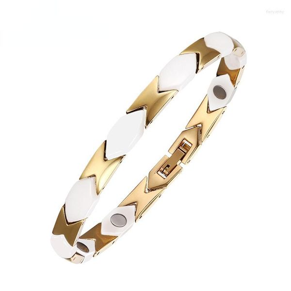 Braccialetti con ciondoli Bracciale in ceramica in acciaio al titanio Energia magnetica Anti-radiazioni Anti-fatica Luce Lusso Salute