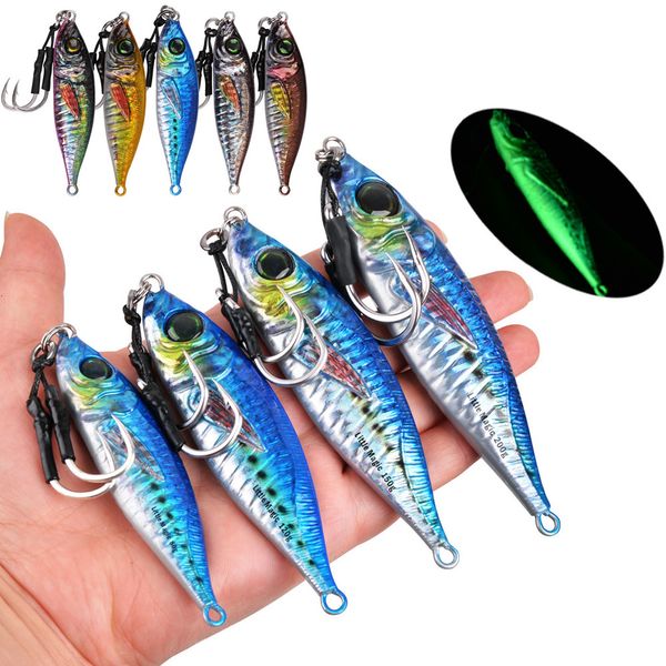 Esche Esche Maschere per la pesca lenta in metallo Luminoso Esca per jigging lento 80120150200g Casting Cernia di acqua salata Tonno Traina Esca per cucchiaio da pesca 230227