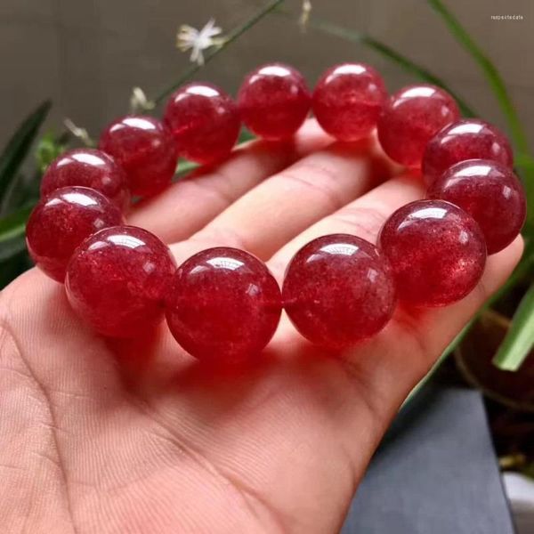 Strang Echtes natürliches rotes Erdbeerquarz-Kristall-Rundperlen-Damenarmband 18 mm