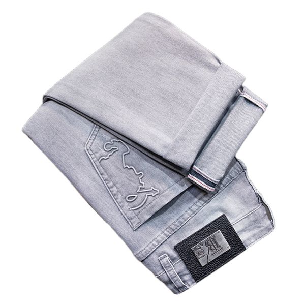 Jeans masculinos Primavera Verão Summer Slim Fit Fit American American High-end Brand Small Straight Double F Calças Q9541-4