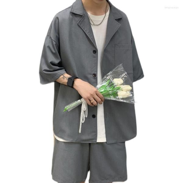 Herrenanzüge koreanischer Stil Herrenanzug Jacke und Shorts solide dünne kurze Ärmel Top passende Unterteile Sommer Mode übergroß