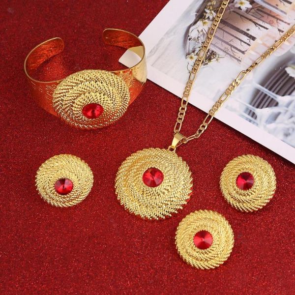 Halskette Ohrringe Set äthiopische Hochzeit Goldfarbe Habesha Brautschmuck Eritrea Nation Style Accessoire