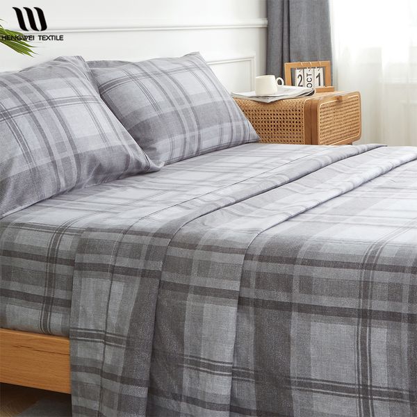 Клетки для постельных принадлежностей Hengwei Set Set King Size Flat Sheet Sheet Pillow Case Sere Sere Plaid Linse Cover Mattress 90 грамм мягкие постельные принадлежности 230227