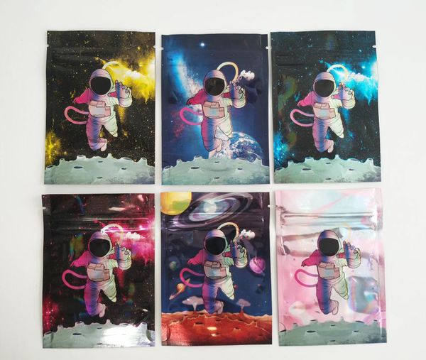 3.5g Bacos de embalagem Space astronauta Mylar Bolsa Design Pouca ￠ prova de cheiro de bolsa de compacta￧￣o de stand up bolsas com z￭per para embalagem selvagem bolsa de embalagem atacado