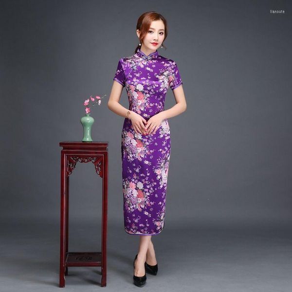 Этническая одежда винтажная риаон печати цветок цветок Qipao 5xl Mandarin Новинка китайская традиционная женщина формальное платье плюс размер современный