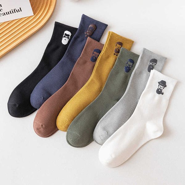 Meias masculinas 20 Autumn e Winter Pure Color de altos meias de algodão Avatar de Personalidade Homem Funny Socks Z0227