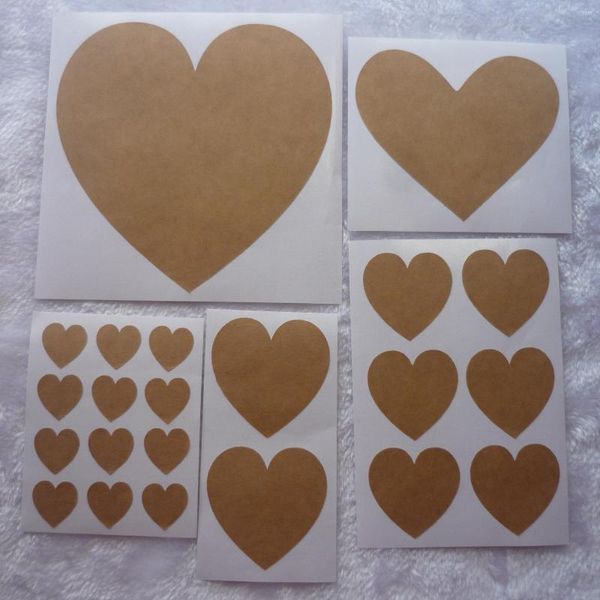 Geschenkverpackung, natürlicher brauner Kraft-Herzaufkleber mit verschiedenen Größen, Sets individueller Umschlagsiegel