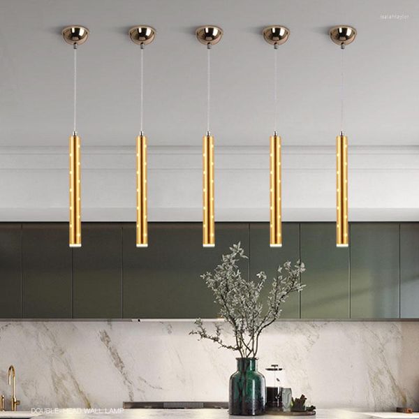 Lâmpadas pendentes Modern 5W 7W Lâmpada LED Tubo de alumínio dourado preto com buraco criativo Ballo de jantar de quarto de quarto solteiro