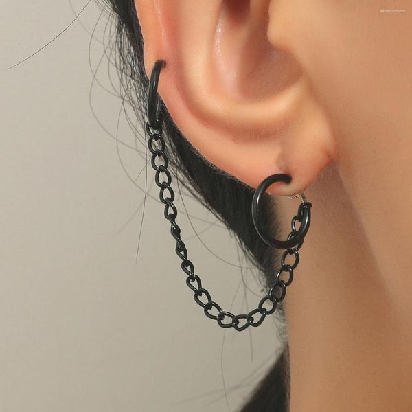 Backs Orecchini WKOUD 1PC Punk Catena nera Nappa Non-Piercing Clip per orecchio Polsino per donna Uomo Hip Hop Metallo Falso Cartilagine Gioielli