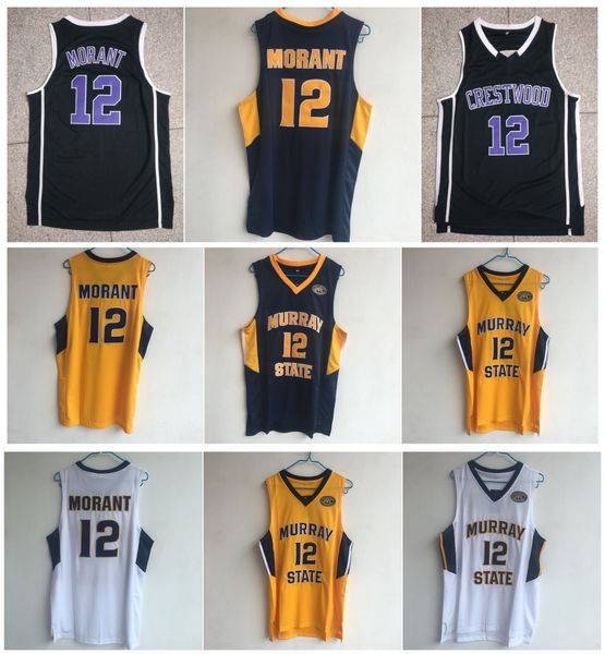 Ja Morant Jersey Donanma Elite Murray Eyalet Yarışçıları NCAA Koleji Basketbol Formaları Crestwood Lisesi Şövalyeleri Siyah Beyaz Mavi Sarı Boyut S-XXL