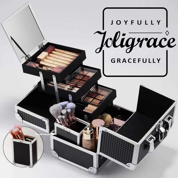 Косметические организаторы хранилище сумки для хранения Joligrace Makeup Case Portable Professional Nail Suitcase Большой емкости с зеркалом Y2302