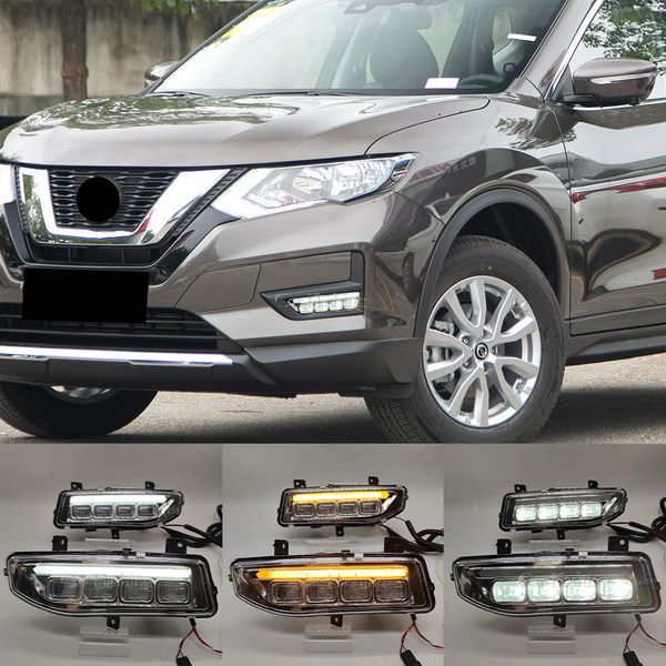 LED DRL DIA DIA RUNCLUING LUZES TAPLO DE Lâmpadas de nevoeiro para Nissan Rogue X-Trail XTRAIL X Trail 2017 2018 2019 2020 Sinal de volta do dia