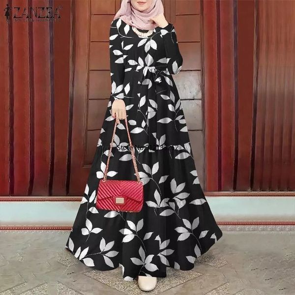 Ethnische Kleidung Frauen Vintage Polka Dot Gedruckt Kleid Islamische Lange Robe Muslim Abaya Herbst Elegante Damen Spitze Up Kleidung 230227