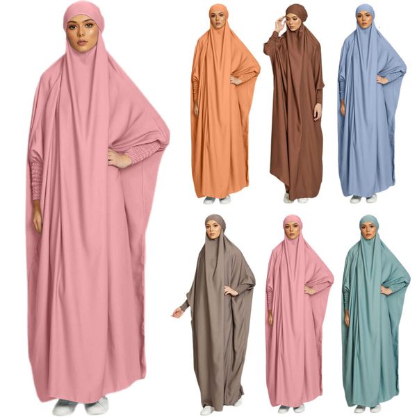 Etnik Giyim Kapşonlu Müslüman Kadınlar Jilbab OnePiece Namaz Elbisesi Abaya Giyim İslami Dubai Suudi Siyah Robe Kaftan 230227
