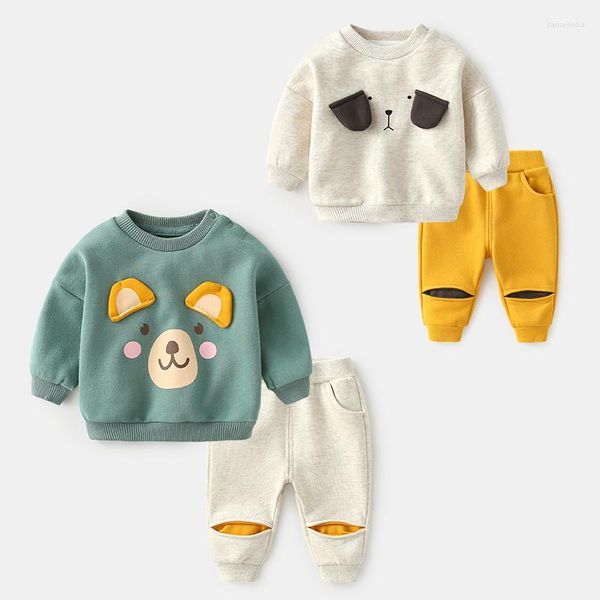 Set di abbigliamento Baby Kids Casual Autunno Abbigliamento 2 pezzi Little Boys Girls Cute Cartoon Animal Set Born Sports Maglione Suit P138