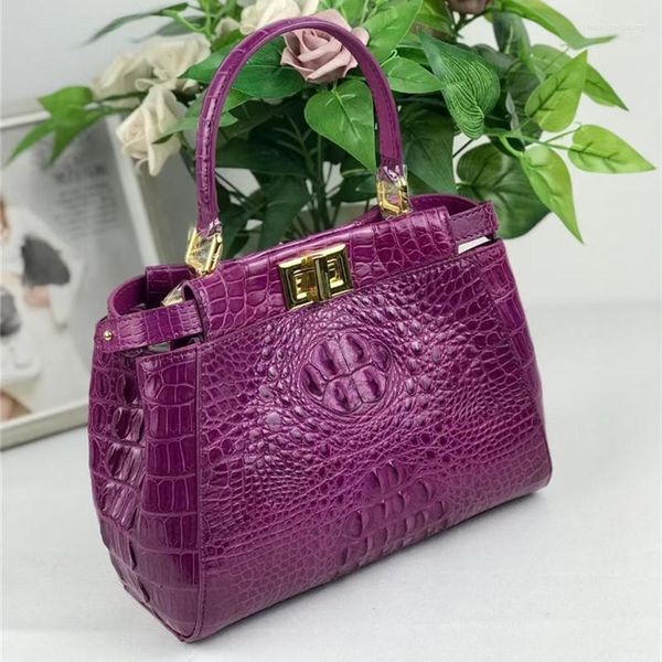 Borse da sera Autentica pelle di coccodrillo esotico Borsa da donna piccola Borsa da donna viola Borsa a tracolla singola da donna in vera pelle di alligatore