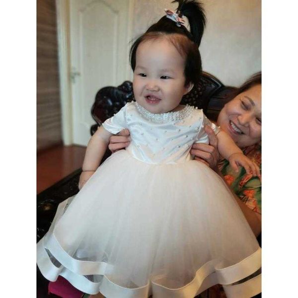 Kız Elbiseler Baptizm için Bebek Giyim Doğum Günü Partisi Düğün Prenses Balo Elbise Boncuk Kısa Kollu Tatlı Sevimli Elbise Kız Vestidos A557
