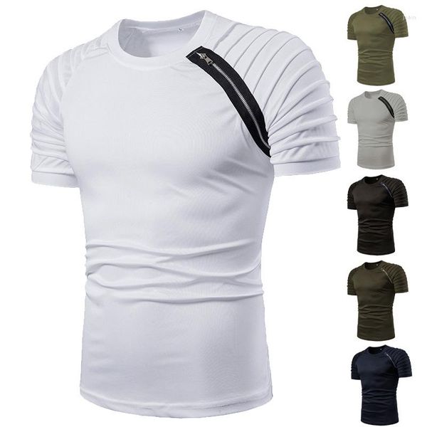 Мужские рубашки T 2023 Мужская застежка-молния с украшением модной повседневной дышащей футболки с короткими рукавами