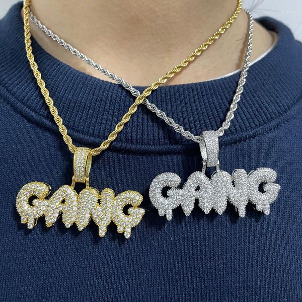 Collane con ciondolo Lced Out di alta qualità Cubic Zircon Bling Bubble Letters GANG Collana Uomo Donna Hip Hop Oro Argento Colore Regali