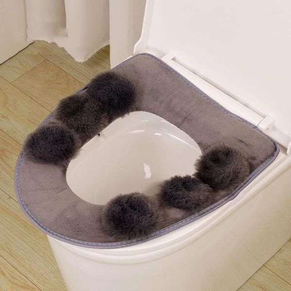 Coprisedili per WC Cuscino universale per la casa in puro colore Morbido peluche Anello con fibbia appiccicoso Tappetino riutilizzabile lavabile