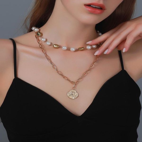 Collane con ciondolo girocollo di perle 2023 collana Kpop moda catena a doppio strato carina per regalo ragazza gioielli donna