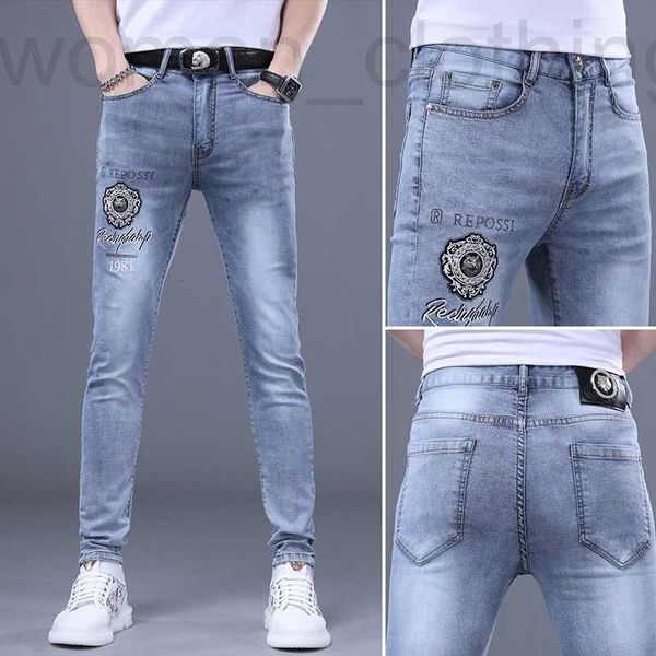 Jeans Designer de jeans Marca de moda masculina Juventude Slim Fit Pés pequenos Elastic Hot Drill Borderyer Jeans Calça WGI4