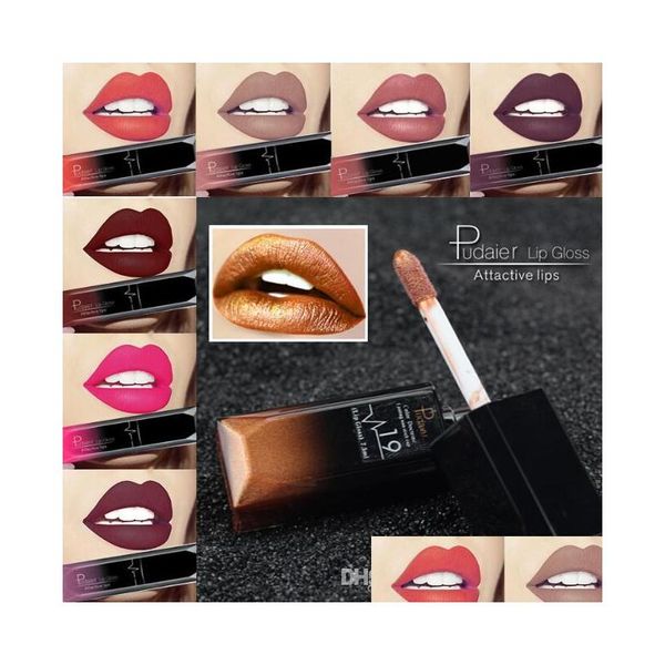 Lipgloss Pudaier Neues Make-up Wasserdichter, mattflüssiger Lippenstift Damenkosmetik Nude Lila Schwarz Rose Drop Lieferung Gesundheit Schönheit Lippen Dhao0