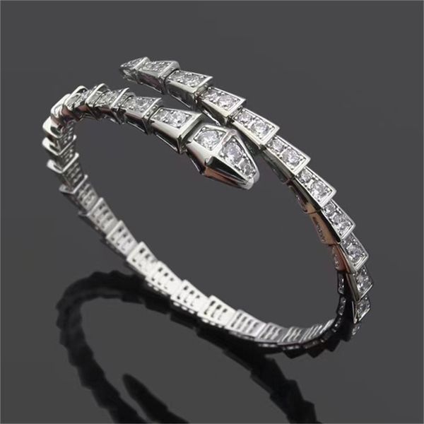 Bracciale rigido con polsino serpente di gioielli di marca di lusso per donna, fidanzata, braccialetto con diamanti in oro, ciondolo con rosa, braccialetto di amicizia, festa di compleanno, simpatico braccialetto serpente