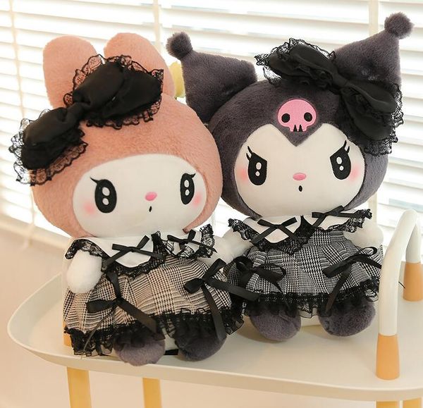 Dark Goth Style Kulomi Melody Plush Toy Toy Grande Doll Sanrio Doll Ação Figura