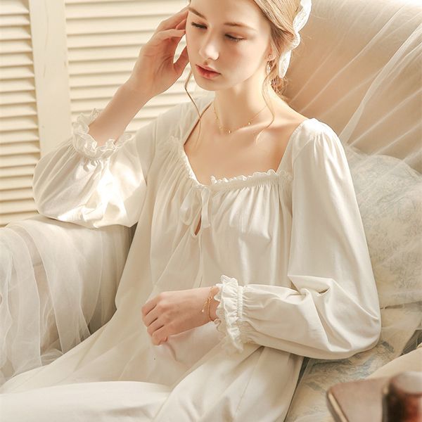Женская одежда для сна Белая ночная рубашка Леди весна осень осень с длинным рукавом ночная рукава свободные женщины принцесса ночные рубашки Удобные 230227
