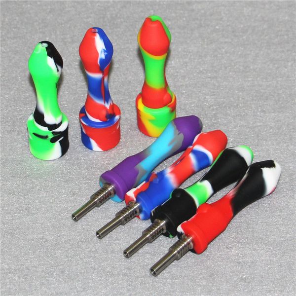 Narghilè Mini nettare di silicone con punta in titanio da 10 mm Punte di quarzo per unghie Bolla di vetro Carb Caps Oil Rigs Tubi concentrati Dab Straw DHL