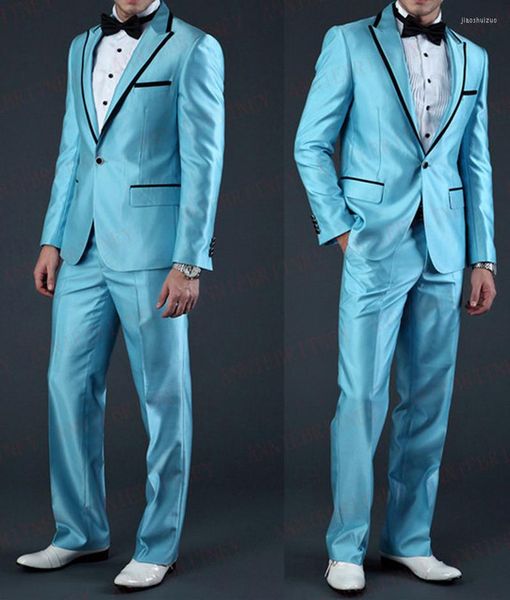 Ternos masculinos Moda italiana Mente cetim Slim Fit Fit Shiny Groom Prom Vestido de noiva Tuxedo Calças Blazer personalizada Conjunto de 2 peças de fantasia Homme
